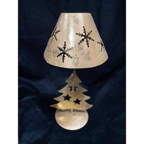 Vintage Christmas Tree Snowflake & stars Votive Candle Holder 10” - Picture 1 of 10